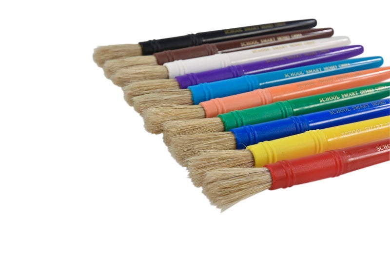 School Smart Stubby White Paint Brushes with Plastic Handles for School and Arts and Crafts Use, Assorted Colors and Sizes, Set of 10 - Image 3