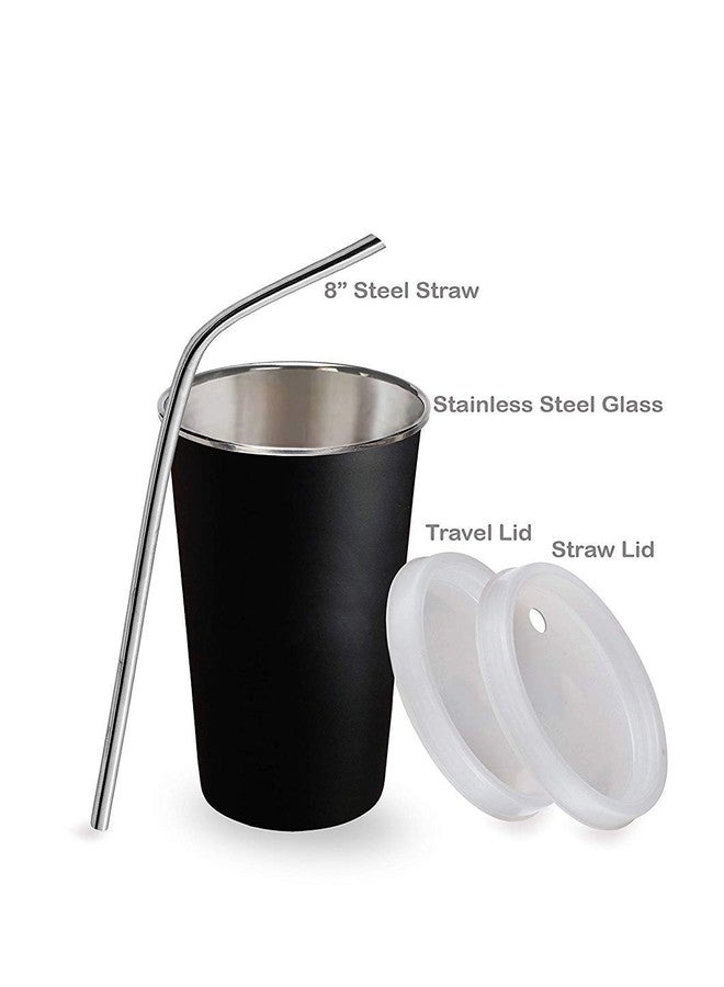 KIDINGTON Stainless Steel Sipper for Kids with Straw Glass for Kids Milk Tumbler with Straw and Lid Sippy Cup with Gum Protection for Kids 2 Straw and 1 Cleaning Brush (300 ml, 1-4 Years) (Black) - Image 3