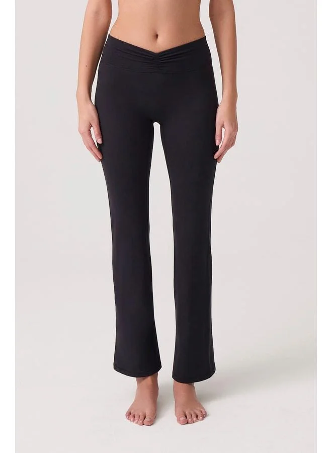 Los Ojos x Ece Black Waist-Detailed Spanish Leg Pants Ruched & Flared.