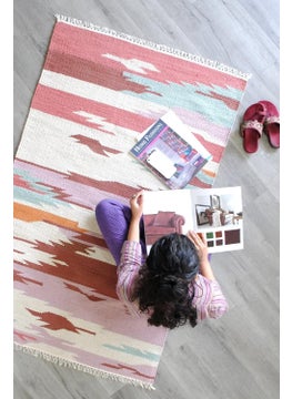H2H House2Home – Small Area Rug 3x5ft | Natural Colors in 100% Cotton dhurrie | Kilim Design | Area Rug, Living Room, Center Table, Gift Item | Large Size 90x150cm- Pink Shades  - Image 1