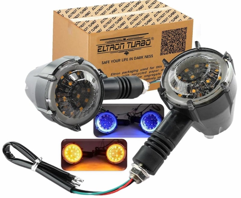 ELTRON TURBO Waterproof Fexible Rubber SMD Round Running Led Indicators High Bright Universal for All Bikes Models Turn Signal Lights Motorcycle (Amber And Blue) (Pack of 2) - Image 1