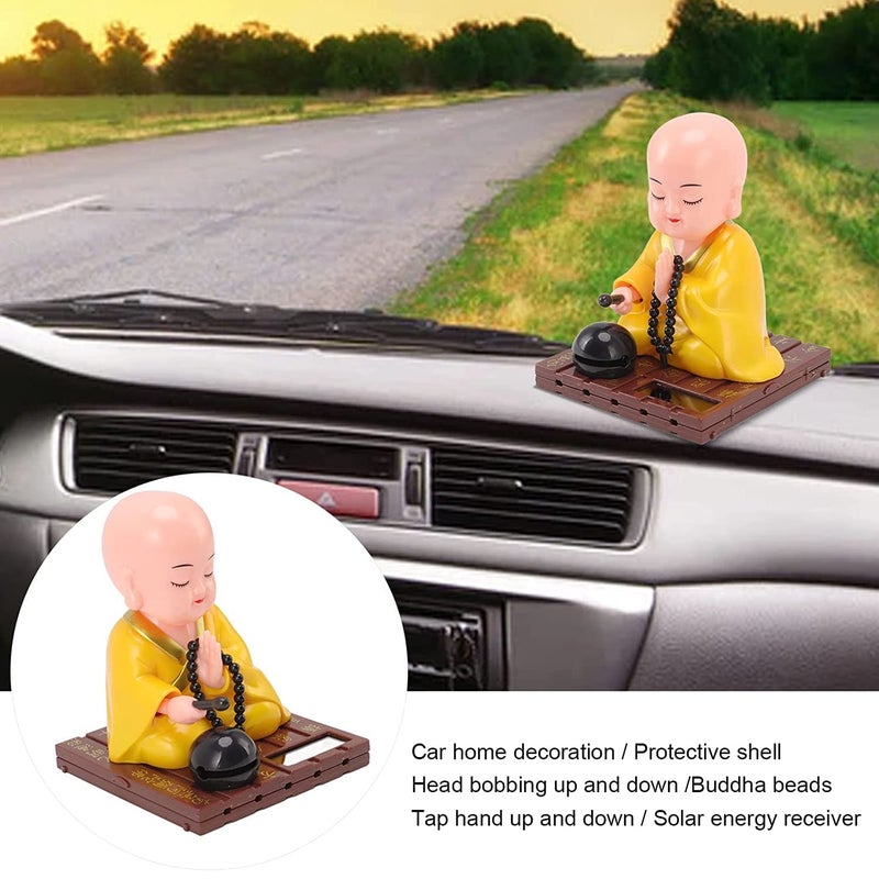 AUGEN Small Buddhist Monk Solar Ornaments, Automatic Nodding Lucky Meaning Light Energy Sensing Eco Friendly Solar Buddhist Monk Statue Decoration for Home Car Dashboard (Pack of 1)(D, Yellow) - Image 4