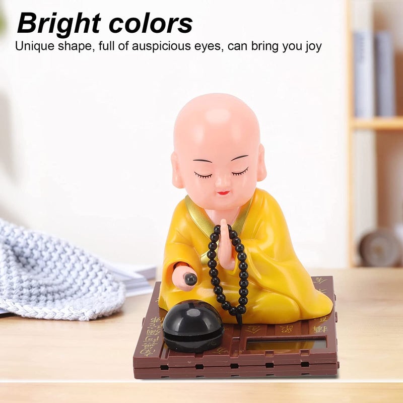 AUGEN Small Buddhist Monk Solar Ornaments, Automatic Nodding Lucky Meaning Light Energy Sensing Eco Friendly Solar Buddhist Monk Statue Decoration for Home Car Dashboard (Pack of 1)(D, Yellow) - Image 2
