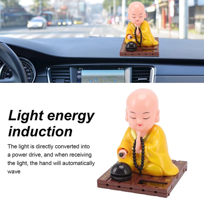 AUGEN Small Buddhist Monk Solar Ornaments, Automatic Nodding Lucky Meaning Light Energy Sensing Eco Friendly Solar Buddhist Monk Statue Decoration for Home Car Dashboard (Pack of 1)(D, Yellow) - Image 5