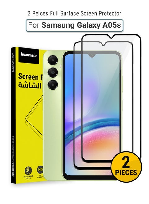 2 Pieces Samsung Galaxy A05s Screen Protector – Premium Edge to Edge Tempered Glass, High Transparency, Delicate Touch, Anti-Explosion, Smooth Arc Edges, Easy Installation