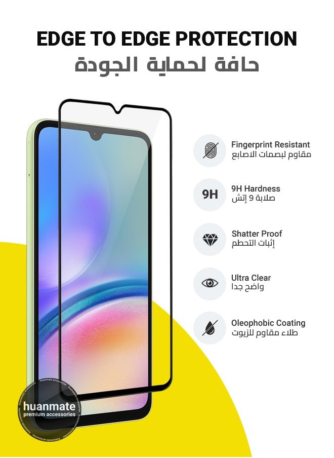 2 Pieces Samsung Galaxy A05s Screen Protector – Premium Edge to Edge Tempered Glass, High Transparency, Delicate Touch, Anti-Explosion, Smooth Arc Edges, Easy Installation