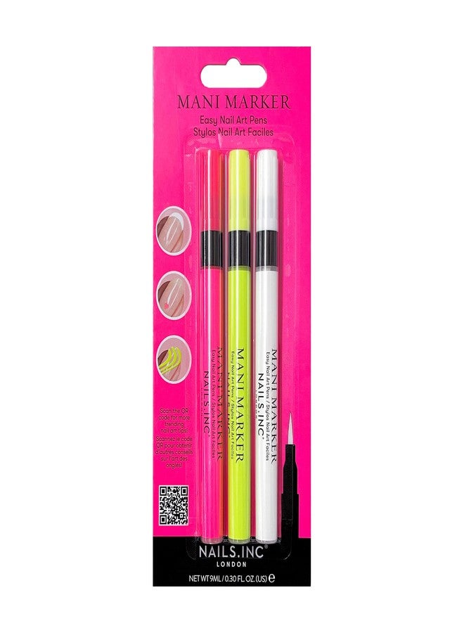 Nails Inc Neon Mani Marker Nail Art Pen Trio, DIY Nail Drawings, Fine Tip, Thin Brush, No Bleed, Manicure Tools, Drawing & Painting, Long Lasting, Vegan, Cruelty Free, Nail Art Pen, 3 Piece Set - Image 1