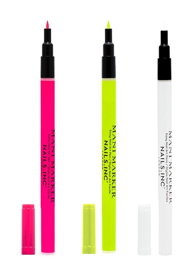 Nails Inc Neon Mani Marker Nail Art Pen Trio, DIY Nail Drawings, Fine Tip, Thin Brush, No Bleed, Manicure Tools, Drawing & Painting, Long Lasting, Vegan, Cruelty Free, Nail Art Pen, 3 Piece Set - Image 2