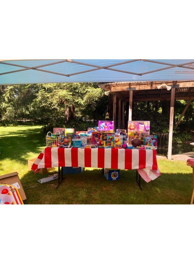 Oojami Red & White Stripes Carnival Theme Party Tablecover Pack of 6 - Image 5