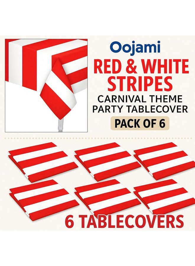 Oojami Red & White Stripes Carnival Theme Party Tablecover Pack of 6 - Image 3