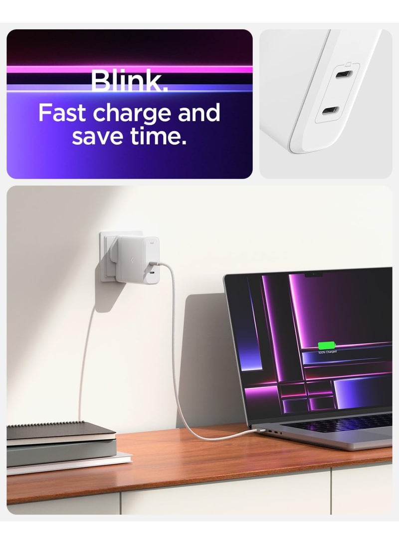Spigen شاحن حائط ArcStation Pro GaN 140W مزدوج منفذ USB-C مع قابس محول توزيع الطاقة الذكي لهاتف iPhone 17 16 15 14 13 12 Pro Max Mini Macbook Air iPad Pro Pixel 10 Samsung Galaxy S25 Ultra Plus - أبيض - Image 2