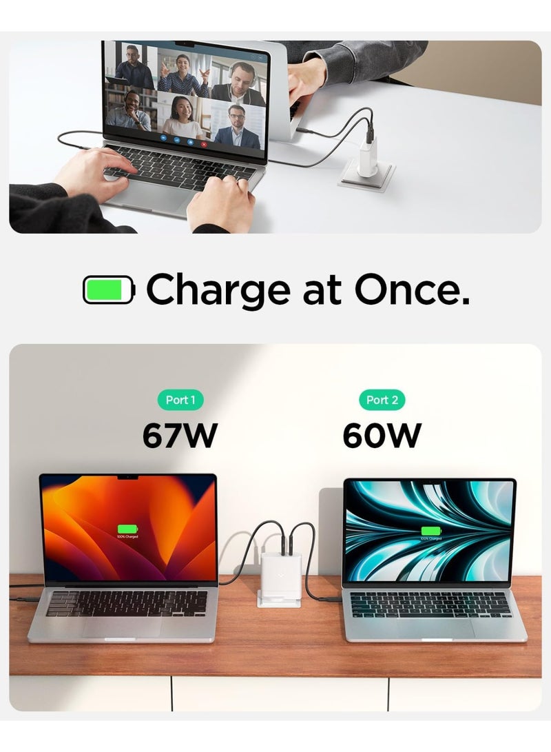 Spigen شاحن حائط ArcStation Pro GaN 140W مزدوج منفذ USB-C مع قابس محول توزيع الطاقة الذكي لهاتف iPhone 17 16 15 14 13 12 Pro Max Mini Macbook Air iPad Pro Pixel 10 Samsung Galaxy S25 Ultra Plus - أبيض - Image 4