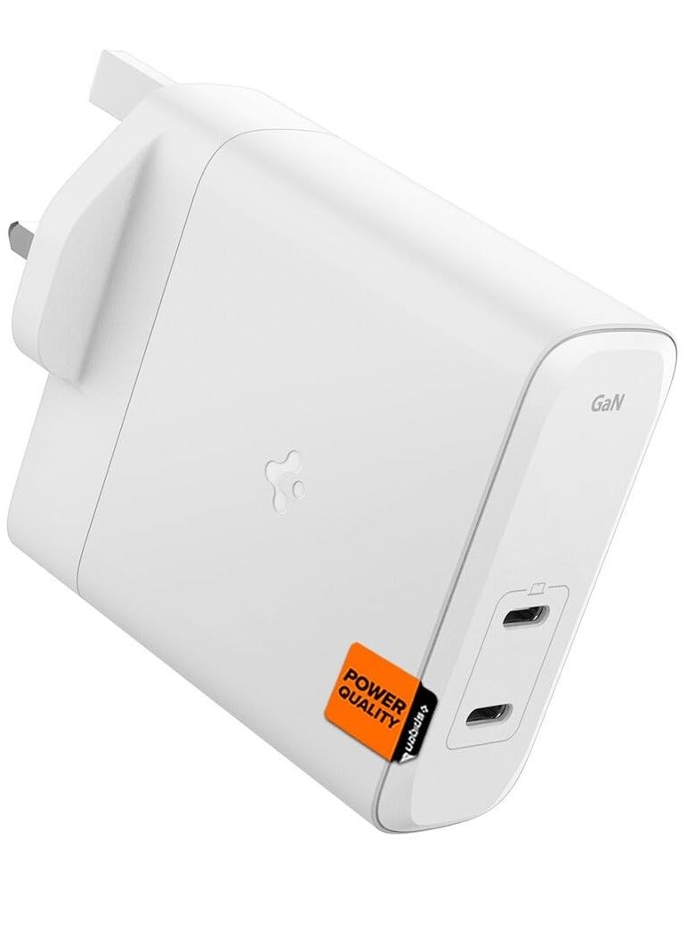 Spigen شاحن حائط ArcStation Pro GaN 140W مزدوج منفذ USB-C مع قابس محول توزيع الطاقة الذكي لهاتف iPhone 17 16 15 14 13 12 Pro Max Mini Macbook Air iPad Pro Pixel 10 Samsung Galaxy S25 Ultra Plus - أبيض - Image 1