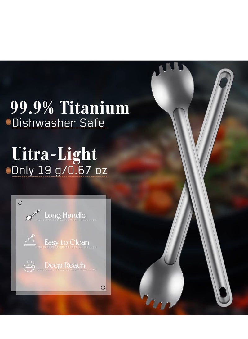 SYOSI Titanium Long Handle and Spoon Eco-Friendly Ultralight Portabale Flatware for Camping Cookware Wilderness Outdoors Picnics 2pcs  - Image 2