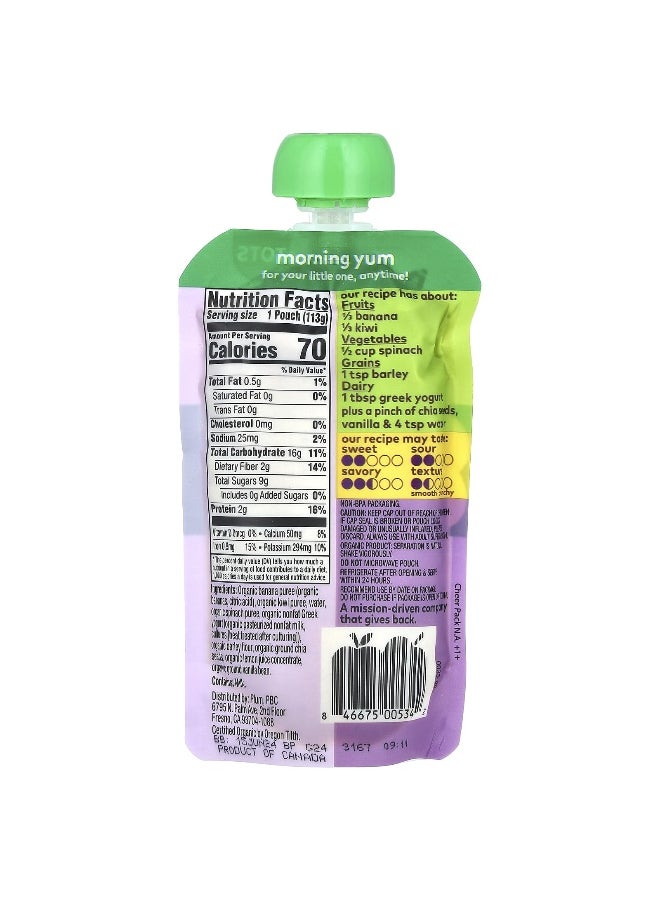 Plum Organics Plum Organics, Mighty Morning, 4 Food Group Blend, Tots, Banana, Kiwi, Spinach, Greek Yogurt + Barley, 4 oz (113 g)  - Image 2