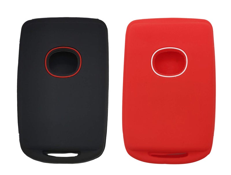 Arruweer 2Pcs Smart Key Fob Cover Case Protector Fit for 2021 2020 2019 Mazda 3 CX-30 CX-5 CX-9 Mazda 6 WAZSKE11D01 Keyless Entry Remote Fob Skin Jacket Bag Holder (1 Black with Red + 1 Red) - Image 1