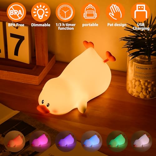 ZKLiLi Night Light for Kids Lamp, 16 Colors Lamp Cute, Dimmable Baby Night Lights for Nursery,Silicone Rechargeable Nightlight for Kids Room, Kawaii Room Decor (Duck) - Image 2