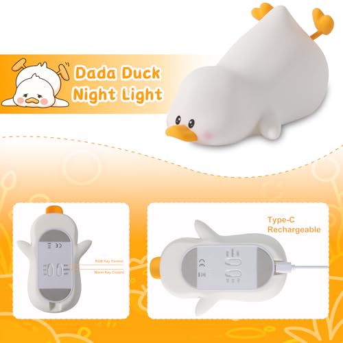 ZKLiLi Night Light for Kids Lamp, 16 Colors Lamp Cute, Dimmable Baby Night Lights for Nursery,Silicone Rechargeable Nightlight for Kids Room, Kawaii Room Decor (Duck) - Image 3