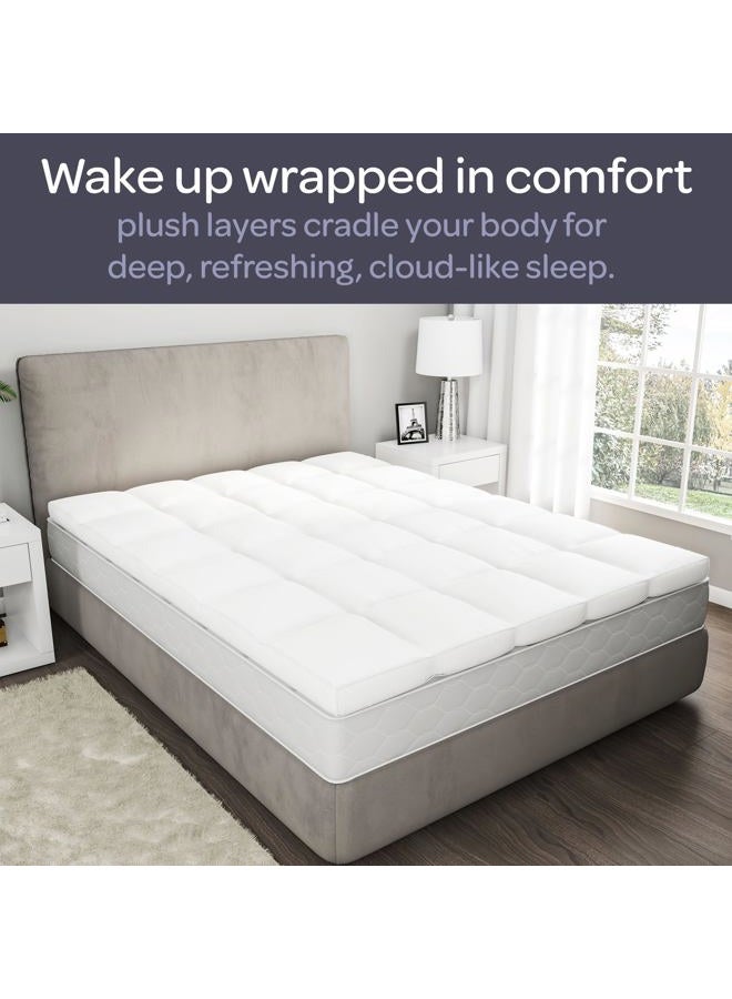 Lavish Home Full Size Mattress Topper - 2-Inch Duck Feather Gusset Mattress Pad for Beds - 233-Thread Count Cotton Bed Cover 54 x 75 x 2 inches Whiite Set of 1 - Image 5