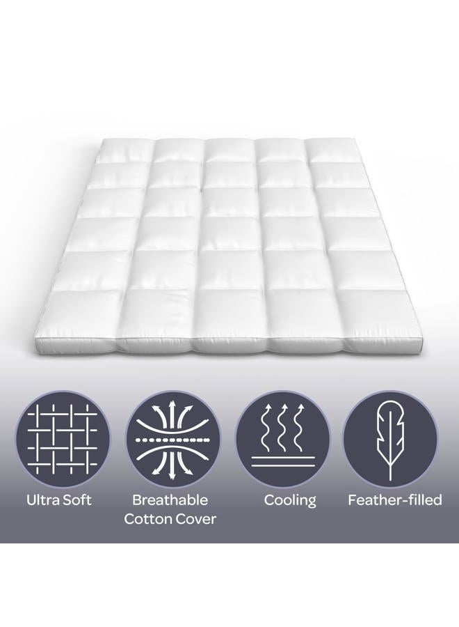Lavish Home Full Size Mattress Topper - 2-Inch Duck Feather Gusset Mattress Pad for Beds - 233-Thread Count Cotton Bed Cover 54 x 75 x 2 inches Whiite Set of 1 - Image 3