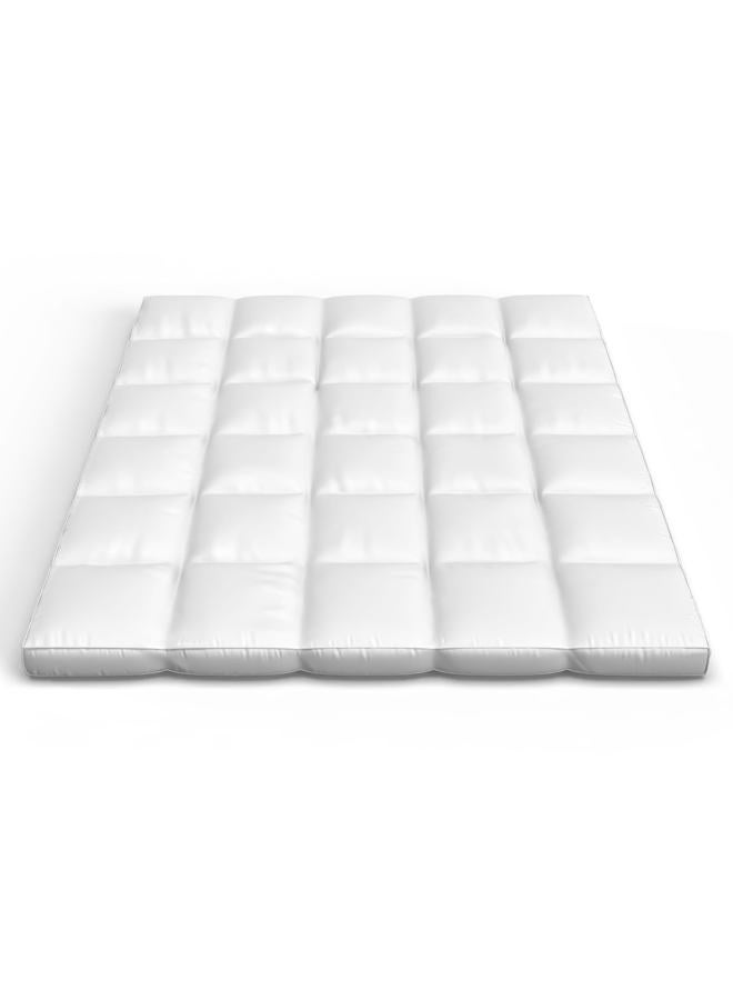 Lavish Home Full Size Mattress Topper - 2-Inch Duck Feather Gusset Mattress Pad for Beds - 233-Thread Count Cotton Bed Cover 54 x 75 x 2 inches Whiite Set of 1 - Image 1