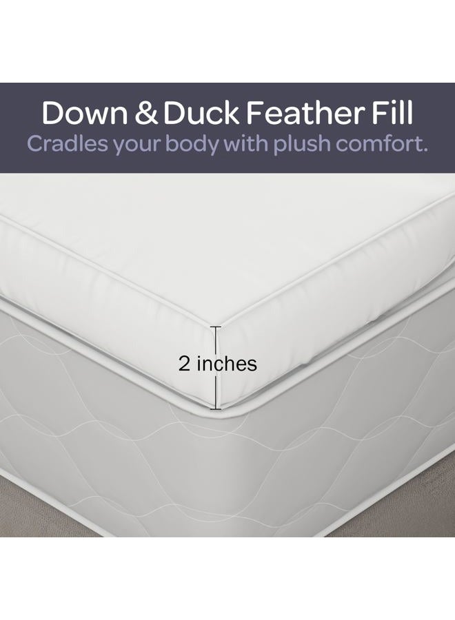 Lavish Home Full Size Mattress Topper - 2-Inch Duck Feather Gusset Mattress Pad for Beds - 233-Thread Count Cotton Bed Cover 54 x 75 x 2 inches Whiite Set of 1 - Image 4
