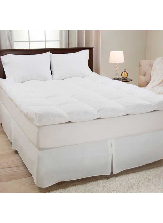 Lavish Home Full Size Mattress Topper - 2-Inch Duck Feather Gusset Mattress Pad for Beds - 233-Thread Count Cotton Bed Cover 54 x 75 x 2 inches Whiite Set of 1 - Image 2