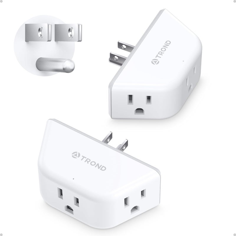 TROND Multi Plug Outlet Extender 2 Pack Electrical Wall Splitter 3 Way Angled Wall Outlet Adapter Cruise Essentials Small Multiple Plug Expander for Cruise Ship Home Office Dorm Room White