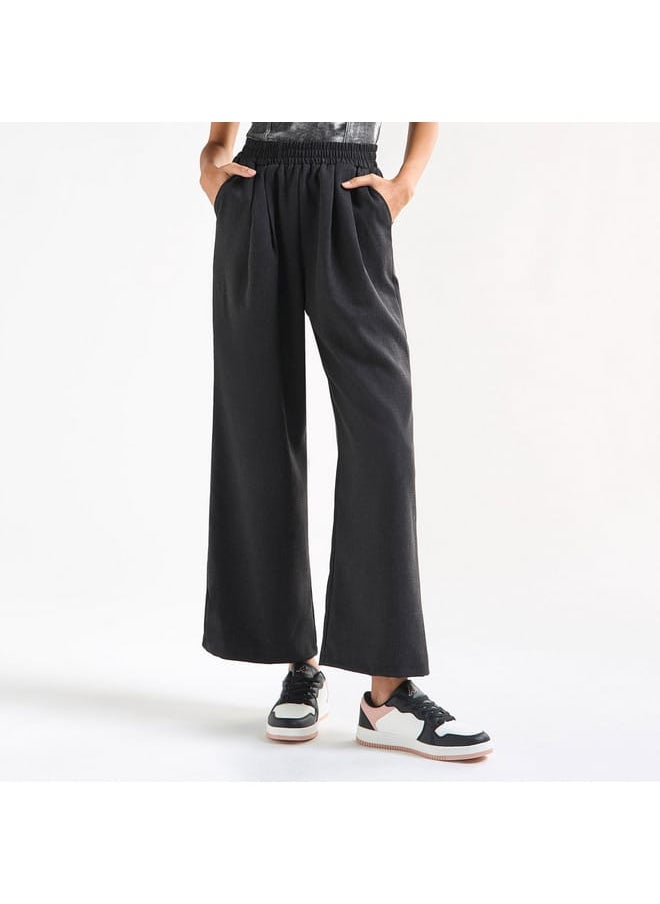 FAV Solid Wide Leg Joggers with Elasticated Waistband and Pockets  - Image 1