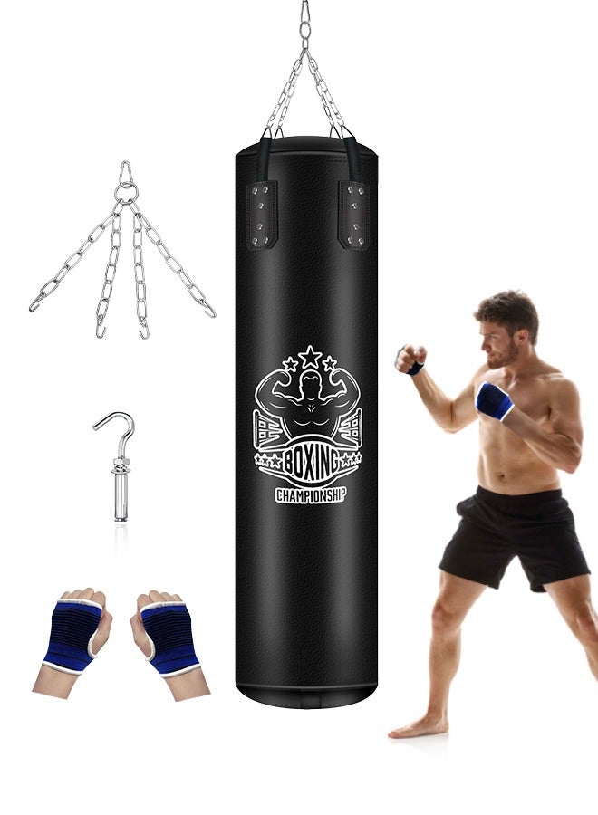 (Empty) 120CM Boxing Bag Punching Bag  Heavy-Duty PU Leather Hanging Bag with Chain for Kickboxing, Karate, Muay Thai for Adults - Image 1