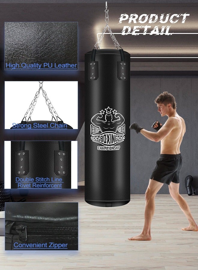 (Empty) 120CM Boxing Bag Punching Bag  Heavy-Duty PU Leather Hanging Bag with Chain for Kickboxing, Karate, Muay Thai for Adults - Image 3