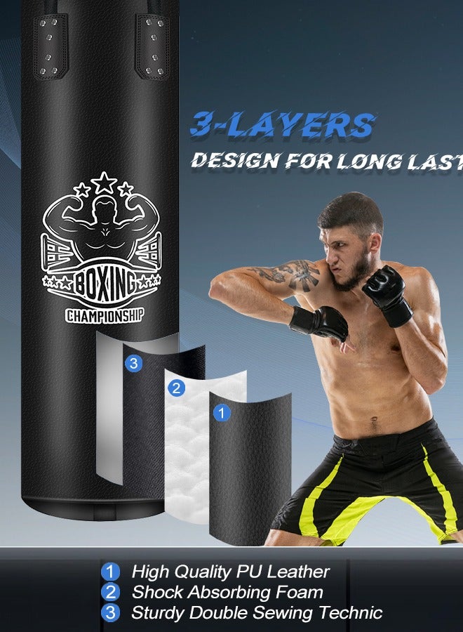 (Empty) 120CM Boxing Bag Punching Bag  Heavy-Duty PU Leather Hanging Bag with Chain for Kickboxing, Karate, Muay Thai for Adults - Image 2