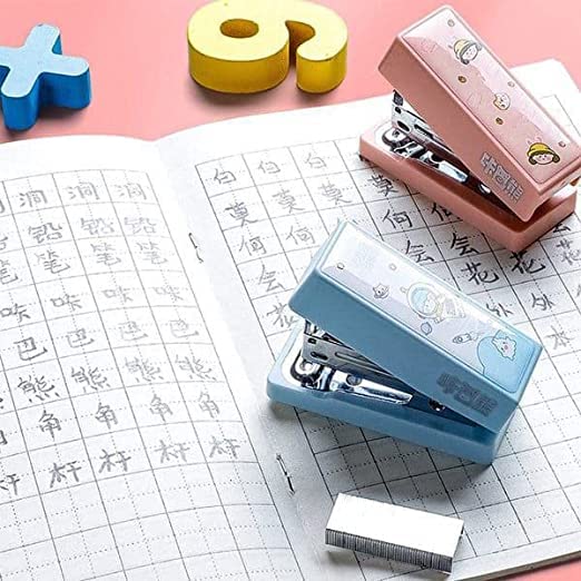 TEMSON Stapler Machine And Glue Stick Combo - Mini Size Stapler with 400 Staples Blister - 1 Pc + Cartoon Design Glue Stick - 1 Pc For Kids Stationary Items for Students(Pack Of 2;Assorted Colour) (B) - Image 5