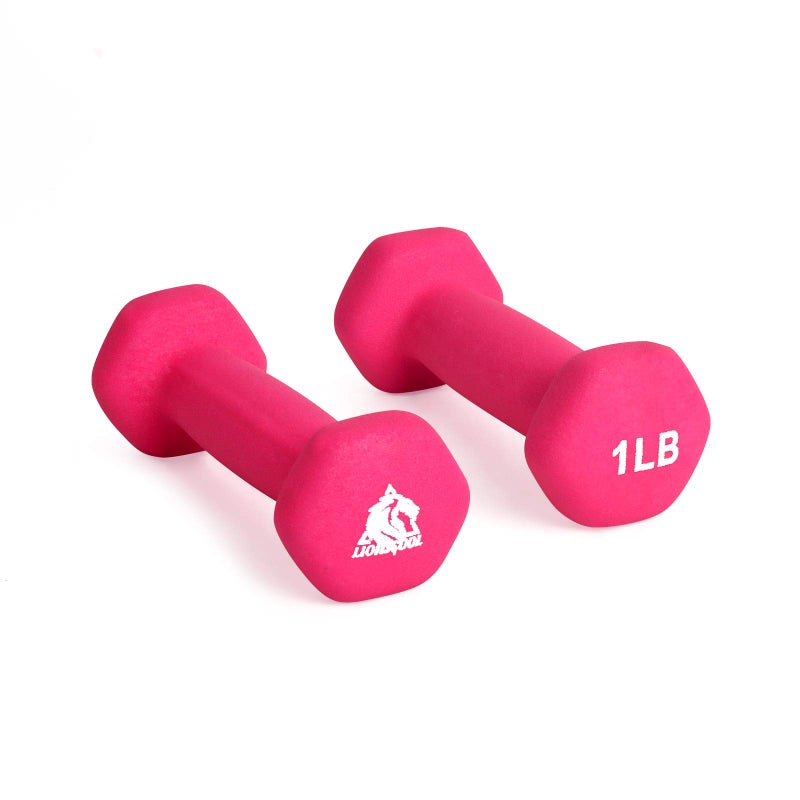 Lionscool Neoprene Coated Dumbbell Weights (Rose Pink 1Lb Pair) - Image 1