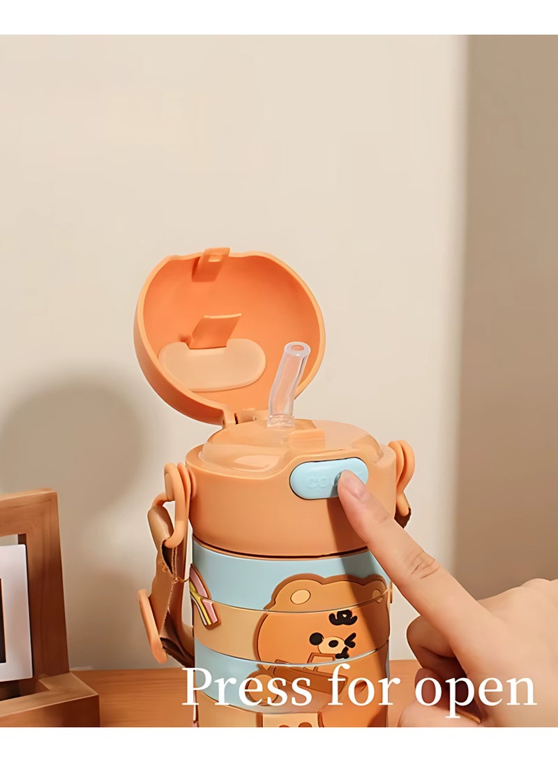 Twisoo Stainless Steel Kids Puzzle Swirl Water Bottle with Straw & Strap Double Wall Vacuum Insulated Educational, Fun and Learning Water Bottle for Kids, Girls and Boys Leak Proof 430ml (Brown) - Image 3