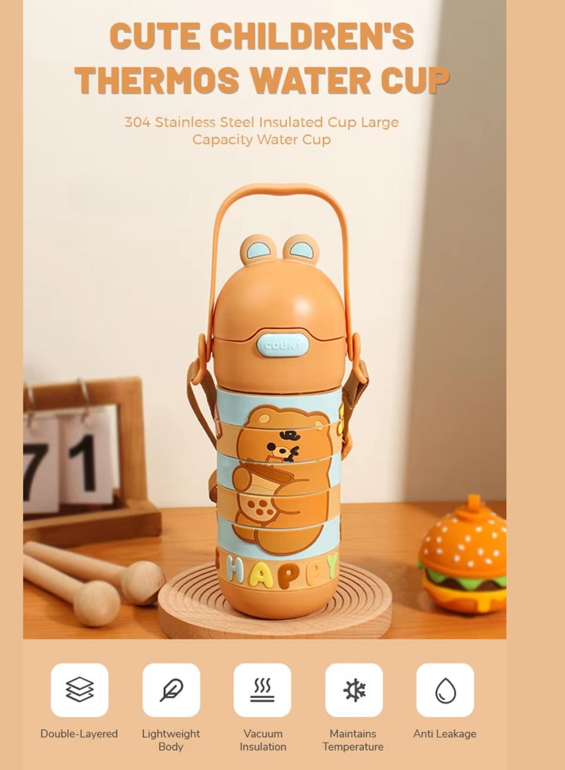 Twisoo Stainless Steel Kids Puzzle Swirl Water Bottle with Straw & Strap Double Wall Vacuum Insulated Educational, Fun and Learning Water Bottle for Kids, Girls and Boys Leak Proof 430ml (Brown) - Image 5