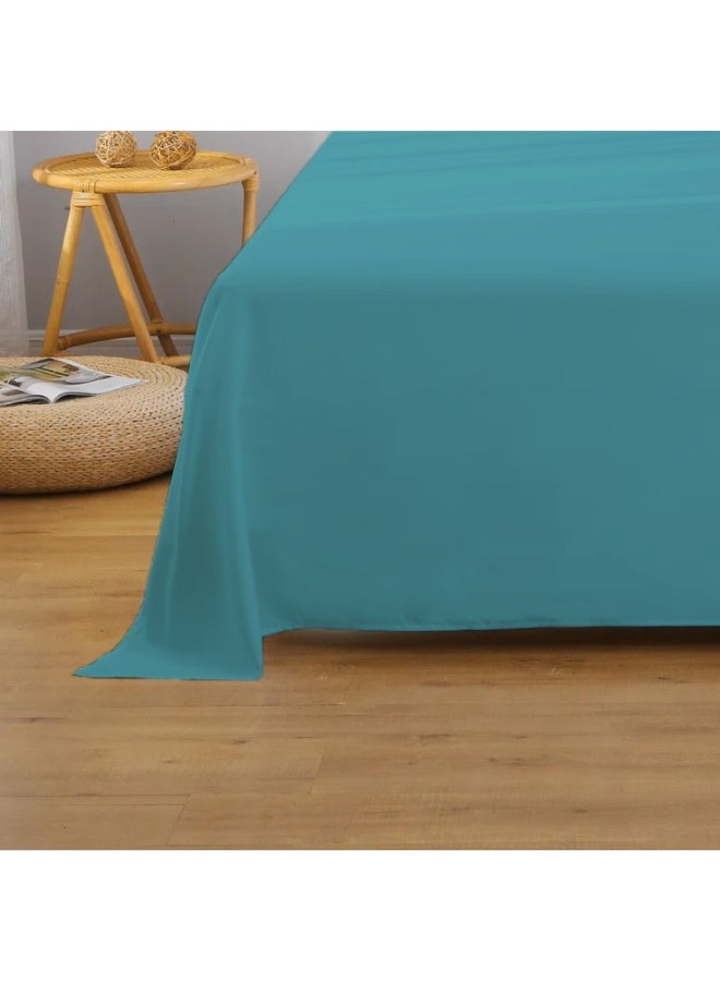 Rest Flat Bedsheet 160x220cm Plush Teal Breathable Machine Washbale Bedsheet Extra Soft Easy Fit Highly Breathable Bedding & Linen Cover  - Image 1