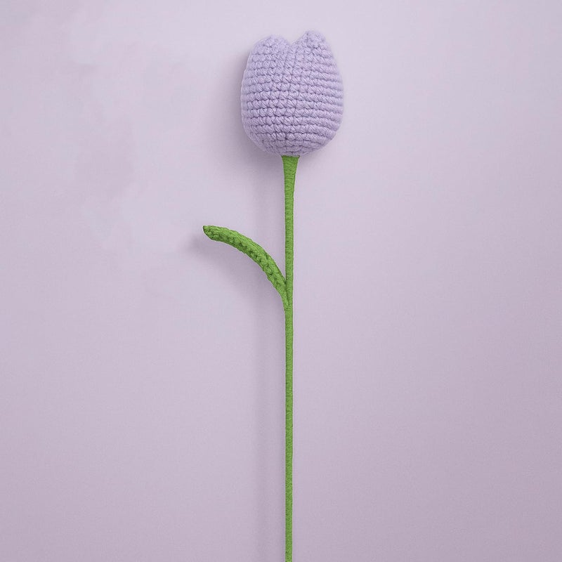 SYCAMORE EAST Handmade Crochet Tulip Flower – Lavender Knitted Cotton Yarn Floral Decor with Green Leaf – Soft, Eco-Friendly Home Decoration, Gifts & Craft Supply - Image 3