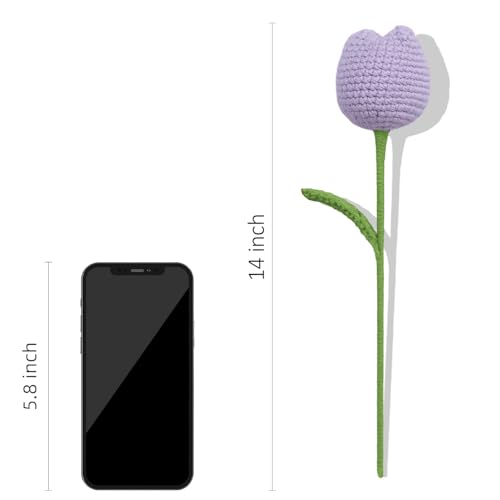 SYCAMORE EAST Handmade Crochet Tulip Flower – Lavender Knitted Cotton Yarn Floral Decor with Green Leaf – Soft, Eco-Friendly Home Decoration, Gifts & Craft Supply - Image 2