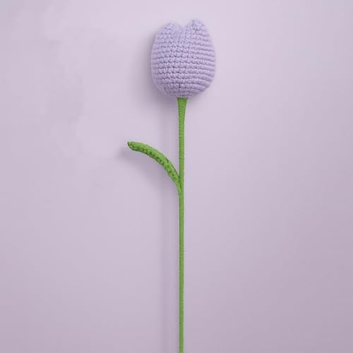 SYCAMORE EAST Handmade Crochet Tulip Flower – Lavender Knitted Cotton Yarn Floral Decor with Green Leaf – Soft, Eco-Friendly Home Decoration, Gifts & Craft Supply - Image 1