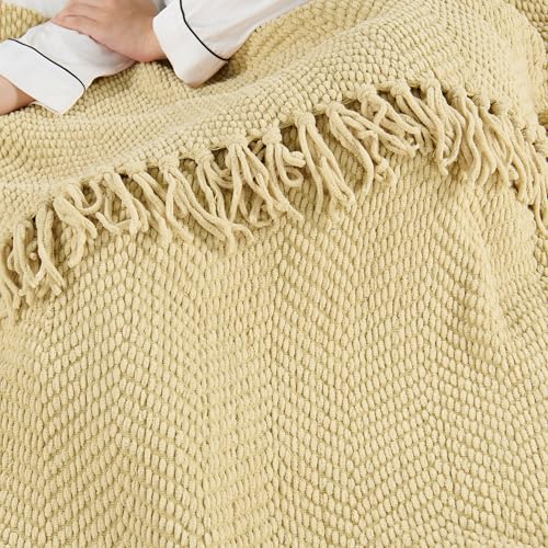 Home Soft Things Throw Blanket Knitted Tweed Throw 50'' x 60'', Light Camel, Super Soft Cozy Warm Comfortable Breathable Throw for Living Room Chair Couch Bed Sofa Bedroom Home Décor - Image 3