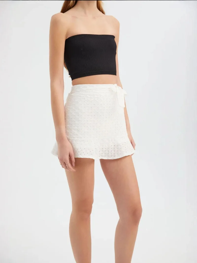 HICCUP Embroidered High Waist Mini Skirt with a Belt