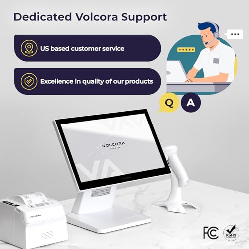 Volcora Retail and Restaurant POS Terminal Machine for Small Business, Point of Sale Cash Register with Windows 11 Professional, 15.6” Touch Screen, White, Hardware Only - Image 3