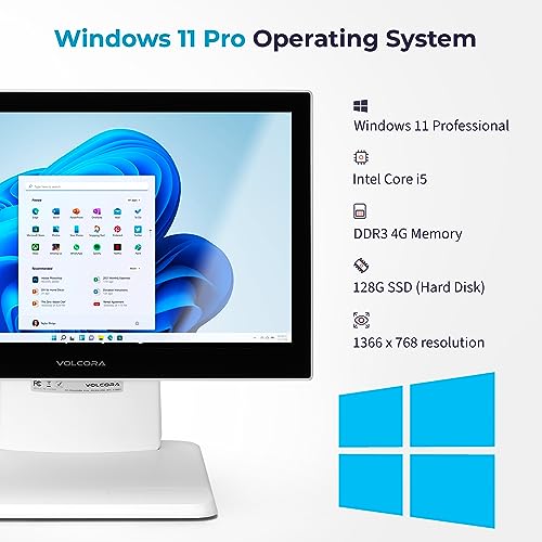Volcora Retail and Restaurant POS Terminal Machine for Small Business, Point of Sale Cash Register with Windows 11 Professional, 15.6” Touch Screen, White, Hardware Only - Image 2