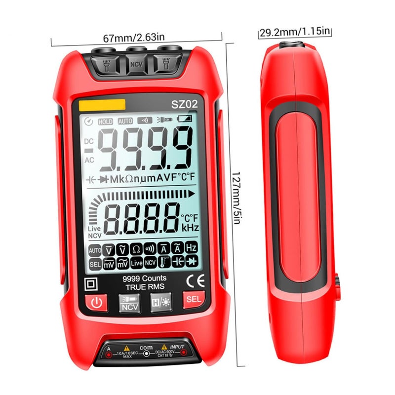 Red Digital Multimeter Large Screen Pen Type Tester AC DC Voltage Resistance Capacitance Frequency Diode Non Contact Voltage Detection - Image 3