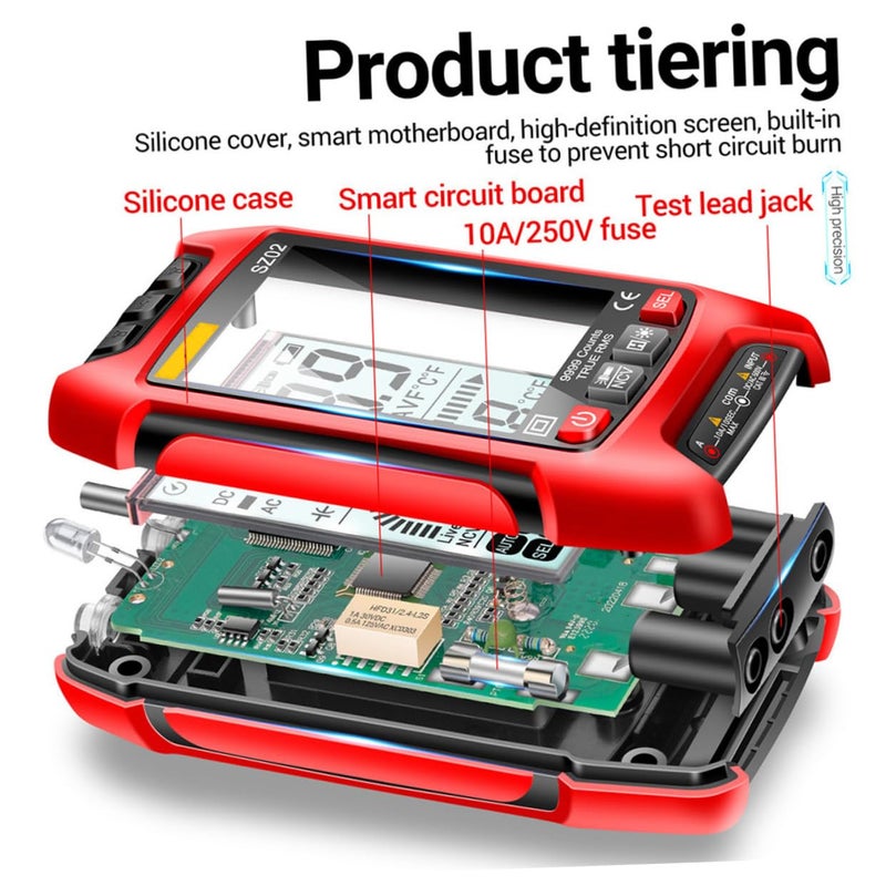 Red Digital Multimeter Large Screen Pen Type Tester AC DC Voltage Resistance Capacitance Frequency Diode Non Contact Voltage Detection - Image 4