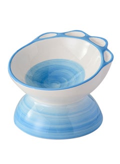 KASTWAVE Ceramic Raised Cat Bowls,Tilted Elevated Cat Food and Water Bowls, Elevated Porcelain Pet Feeder Bowl for Cats and Dogs, Protect Cat's Spine, Stress Free, Dishwasher Safe & Microwaveable (Blue)  - Image 1