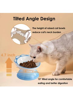 KASTWAVE Ceramic Raised Cat Bowls,Tilted Elevated Cat Food and Water Bowls, Elevated Porcelain Pet Feeder Bowl for Cats and Dogs, Protect Cat's Spine, Stress Free, Dishwasher Safe & Microwaveable (Blue)  - Image 4