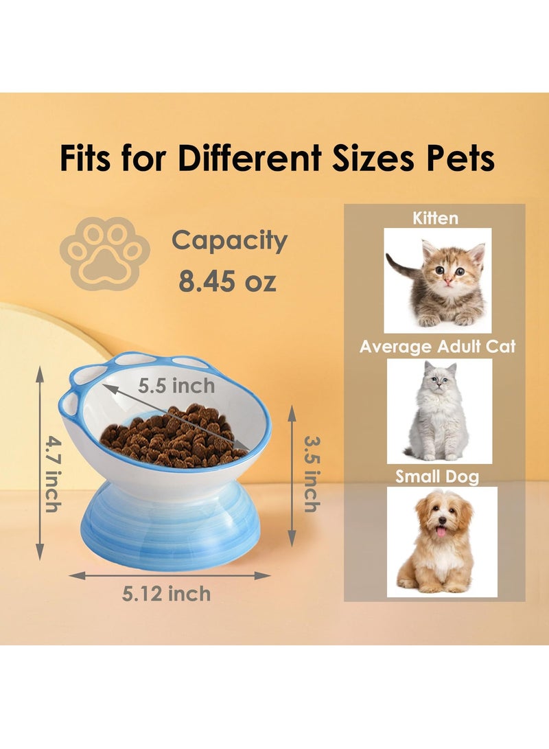 KASTWAVE Ceramic Raised Cat Bowls,Tilted Elevated Cat Food and Water Bowls, Elevated Porcelain Pet Feeder Bowl for Cats and Dogs, Protect Cat's Spine, Stress Free, Dishwasher Safe & Microwaveable (Blue) - Image 2