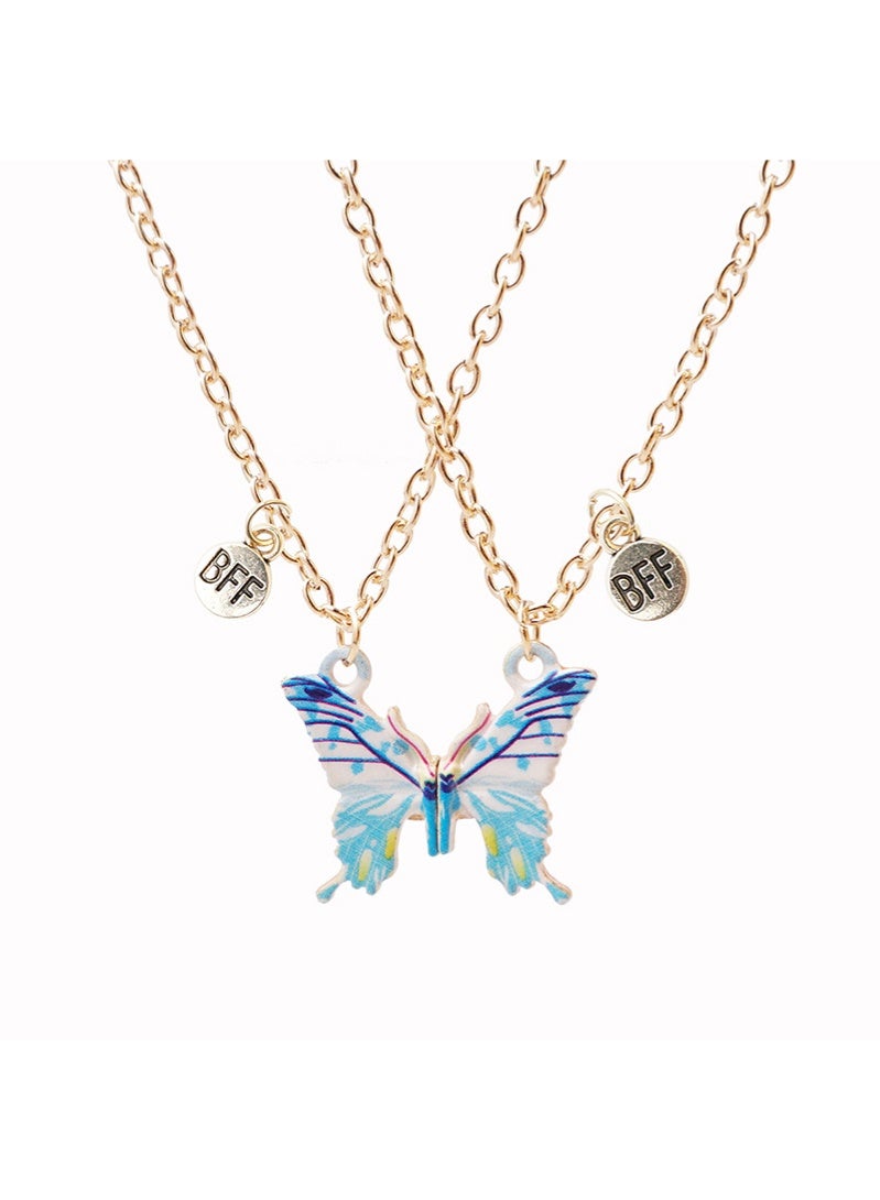 أروى 2 قطعة بفف القلائد الصداقة المغناطيسي القلائد أفضل الأصدقاء الأزرق عقد بحلية متدلية على شكل فراشة لطيف تصميم سلسلة القلائد ، للفتيات النساء الصداقة مجوهرات هدايا للأطفال - Image 4